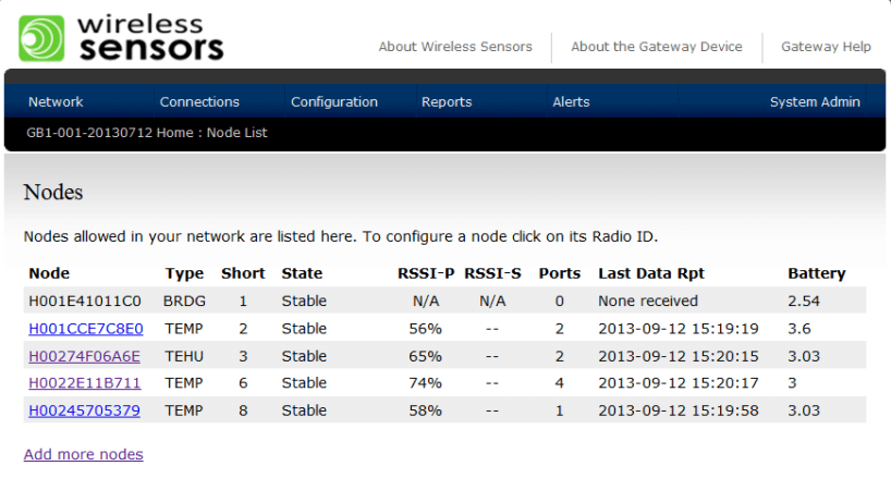 Wireless Sensors browser interface 2